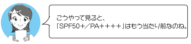 こうやって見ると、 「SPF50＋／PA＋＋＋＋」はもう当たり前なのね。